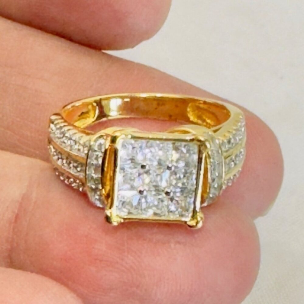 Cubic Zirconia Statement Ring VTG Gold Over Sterling Silver 925 Size 8